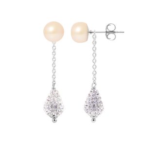 Diadema Womens – Earrings  Collection Crystal Pearl Silver Sterling – One Size