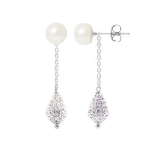 Diadema Womens – Earrings  Collection Crystal Pearl Silver Sterling – One Size