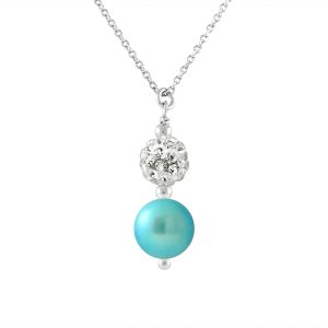 Diadema Womens – Necklace – White Crystal & Pearl – Love Jewelry Collection Silver Sterling – One Size