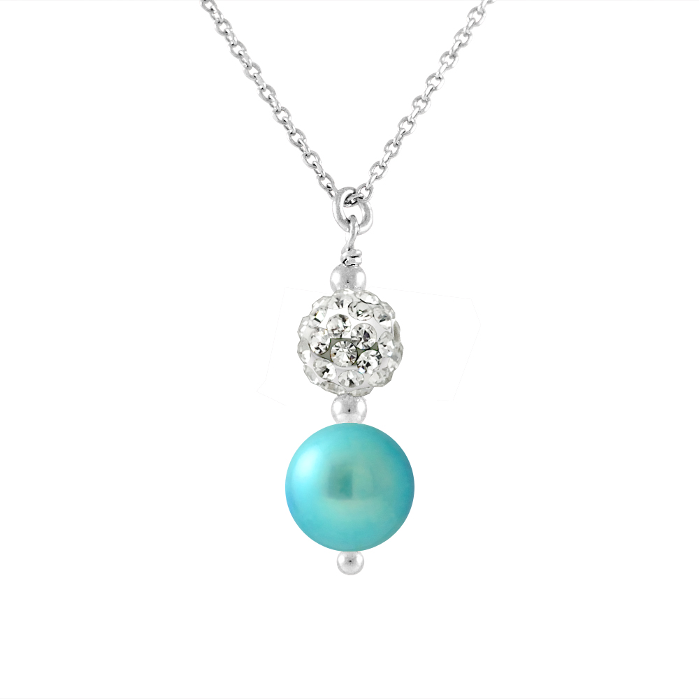 Diadema Womens - Necklace - White Crystal & Pearl - Love Jewelry Collection Silver Sterling - One Size