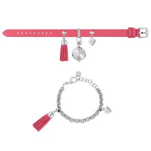 Furla WoMens White Dial Chain Calfskin Leather Set Watch – Pink – One Size