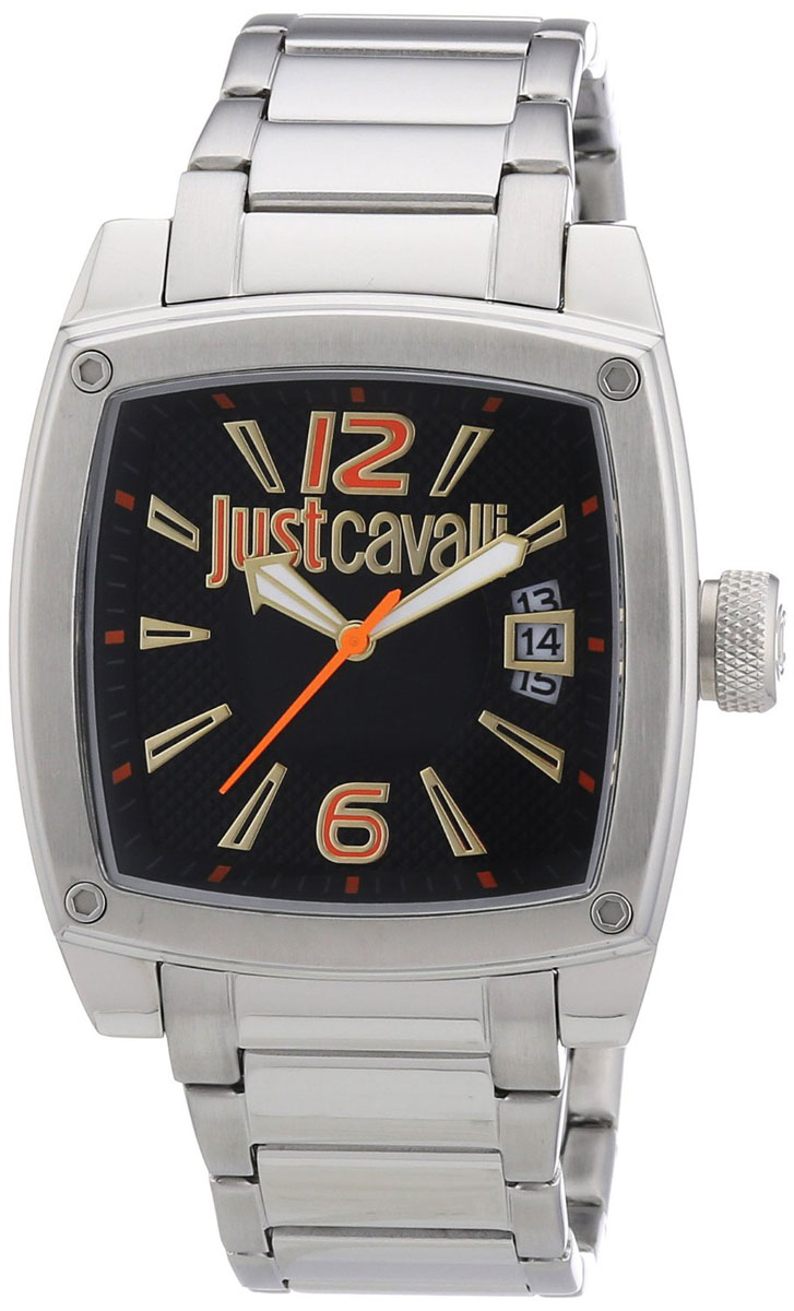 Just Cavalli Mens Pulp Watch Silver Stainless Steel Bracelet Black Dial - One Size