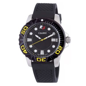 Calibre Mens Akron Swiss Made Movement Watch Black Rubber Strap Dial – One Size