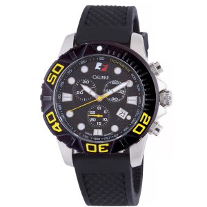 Calibre Mens Akron Swiss Made Movement Watch Black Rubber Strap Dial – One Size