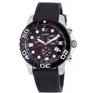 Calibre Mens Akron Swiss Made Movement Watch Black Rubber Strap Dial – One Size