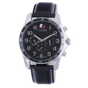 Calibre Mens Buffalo Swiss Made Movement Watch Black Leather Calfskin Strap Dial – One Size