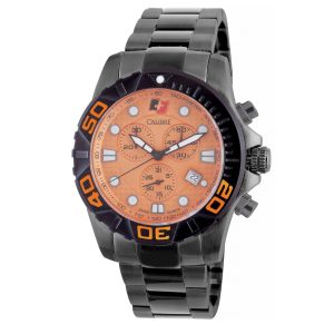 Calibre Mens Akron Swiss Made Movement Watch Black Stainless Steel Strap Orange Dial – One Size
