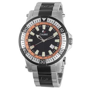 Calibre Mens Hawk Date Swiss Made Movement Watch Silver Stainless Steel Strap Black Dial – One Size