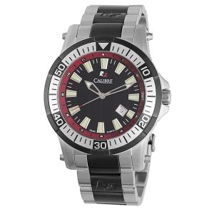 Calibre Mens Hawk Date Swiss Made Movement Watch Silver Stainless Steel Strap Black Dial – One Size