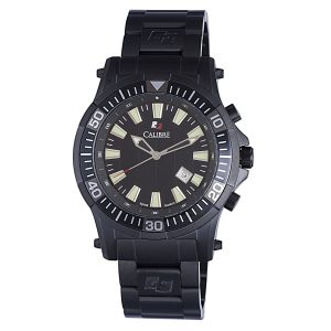 Calibre Mens Hawk Date Swiss Made Movement Watch Black Stainless Steel Strap Dial – One Size