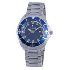 Calibre Mens Sea Knight Swiss Made Movement Watch Silver Stainless Steel Strap Blue Dial – One Size