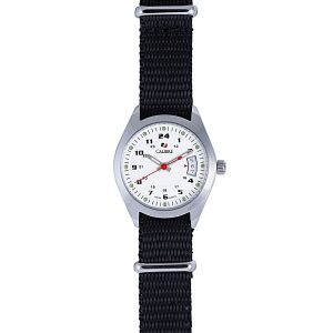 Calibre WoMens Trooper Lady Swiss Made Movement Watch Black Canvas Strap White Dial – One Size