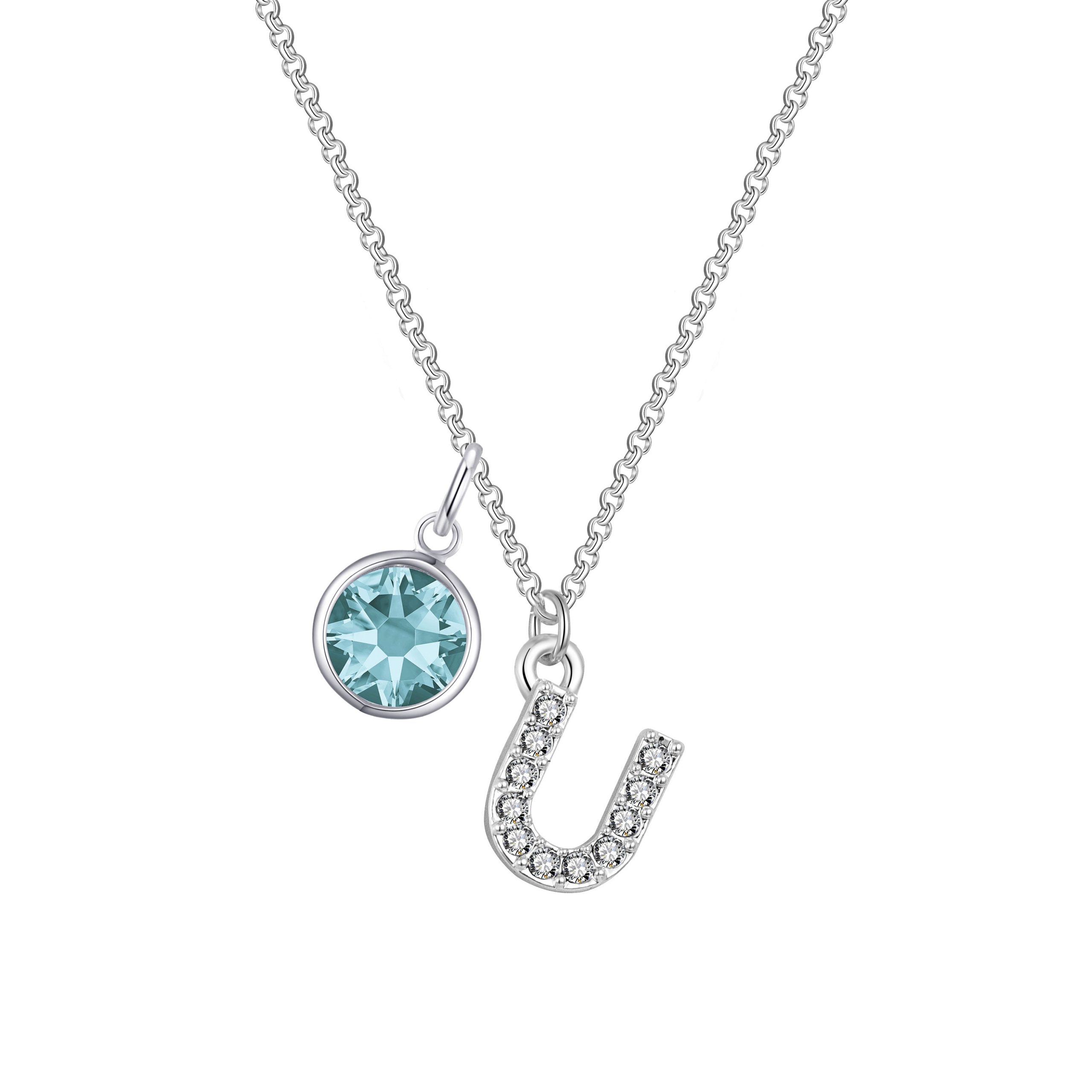 Pave Initial U Necklace with Birthstone Charm Created with Zircondia® Crystals