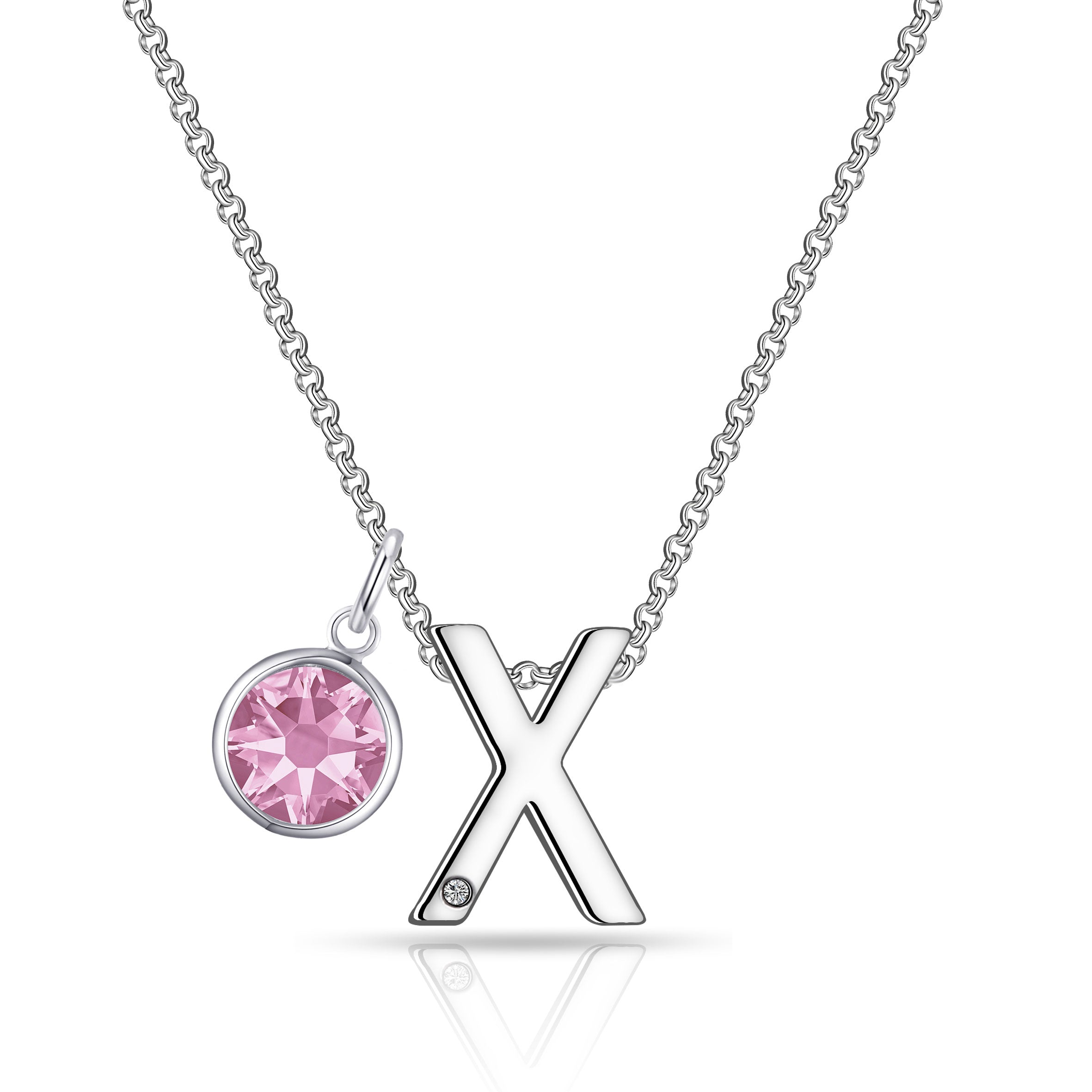 Initial X Necklace with Birthstone Charm Created with Zircondia® Crystals