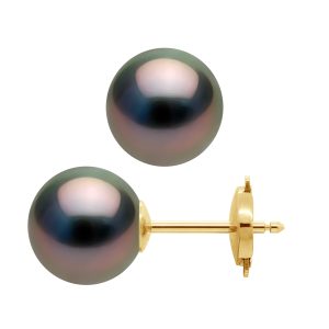 Diadema Womens – Earrings  Yellow Gold and Real Tahitian Pearls – Natural – One Size