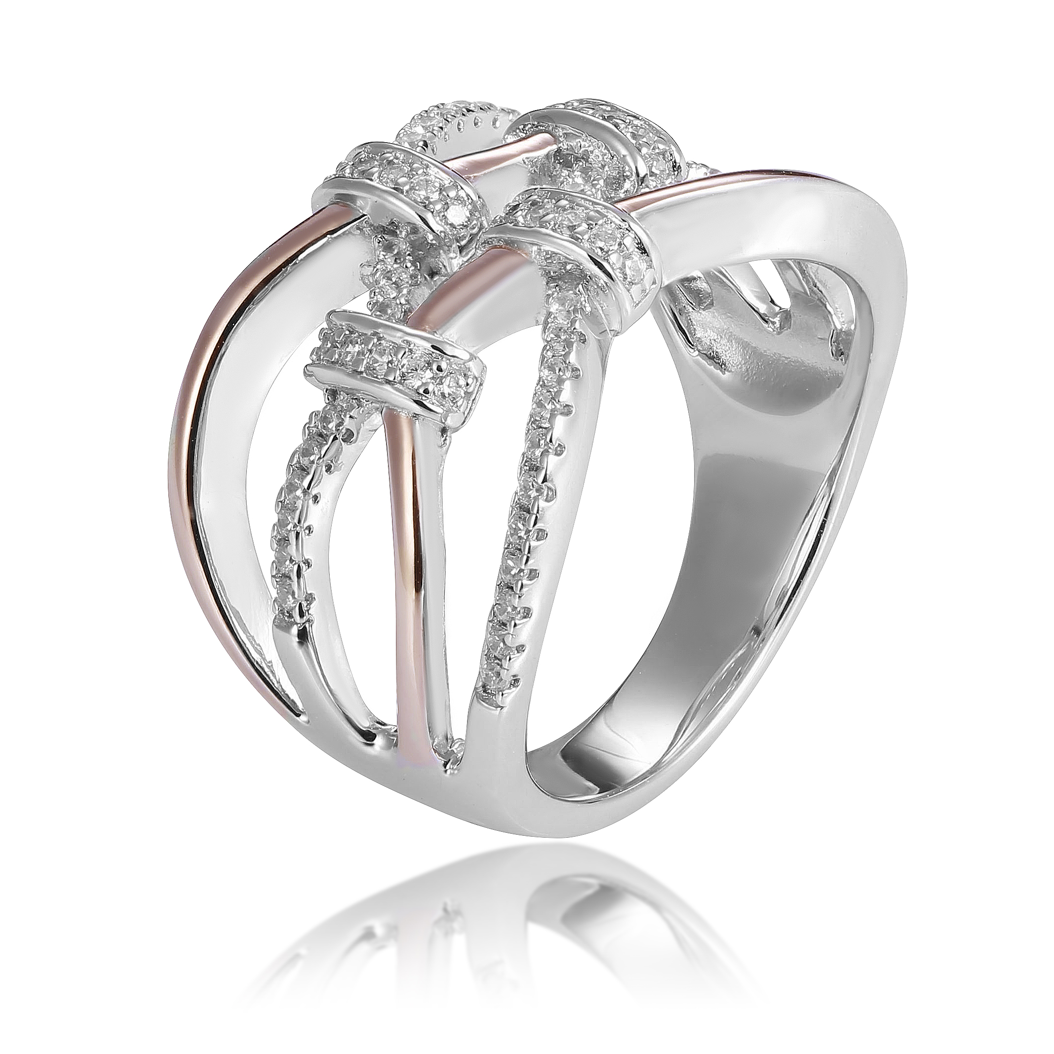 Orphelia WoMens 925 Sterling Silver Ring - Silver/Rose ZR-7450 - Silver & Rose Gold - Size L