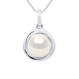 Ateliers Saint Germain Womens Pendant Double Knot White Gold – Real Cultured Freshwater Pearl Round 10-11 mm – One Size