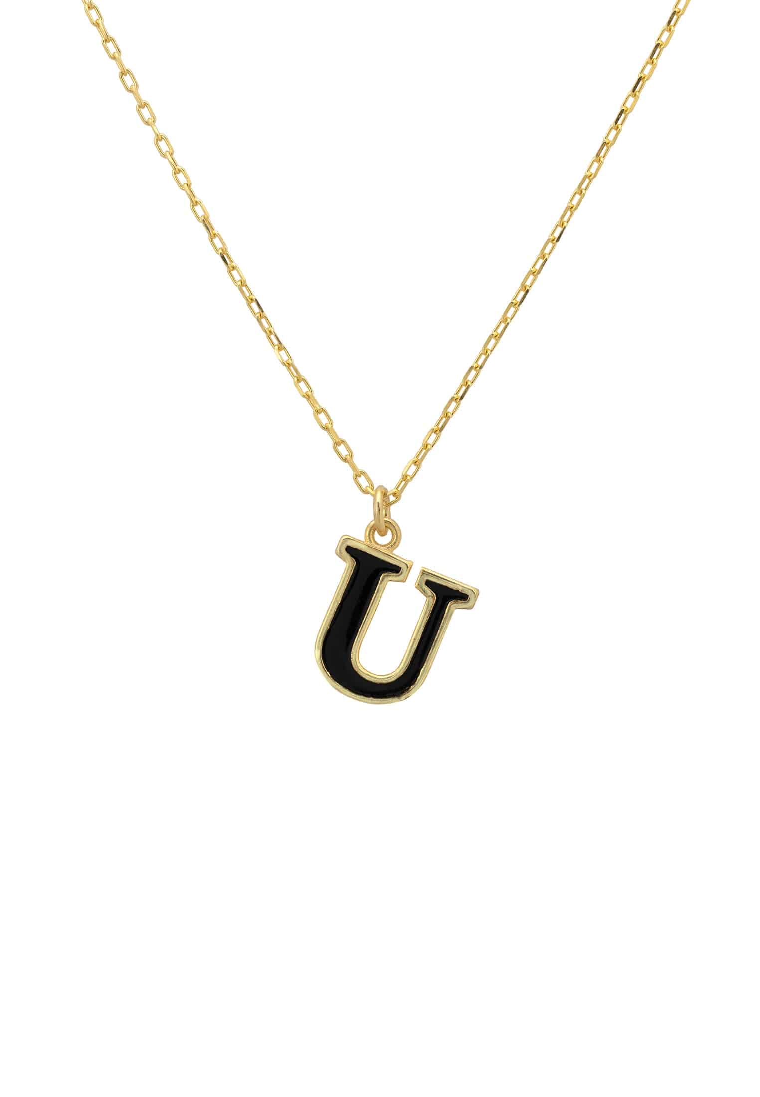 Latelita Womens Initial Enamel Necklace Gold U - Black Sterling Silver - One Size