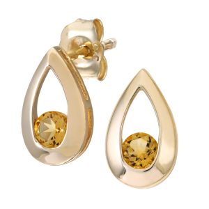 Diamant L’Eternel Womens 9ct Yellow Gold 0.25ct Citrine Tear Drop Earring – One Size