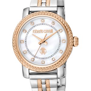 Roberto Cavalli Womens RC5L058M0095 Women Quartz White MOP 5 ATM 30 mm – Silver & Gold – One Size