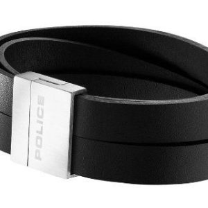 Police : “BACKLASH” BLACK LEATHER BRACELET – Silver – One Size