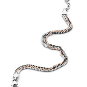 Orphelia WoMens 925 Sterling Silver Bracelet – Silver/Rosegold/Black ZA-7203 – Silver & Rose Gold – One Size