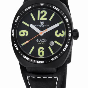 Montres de Luxe : mens avio black watch Leather – One Size