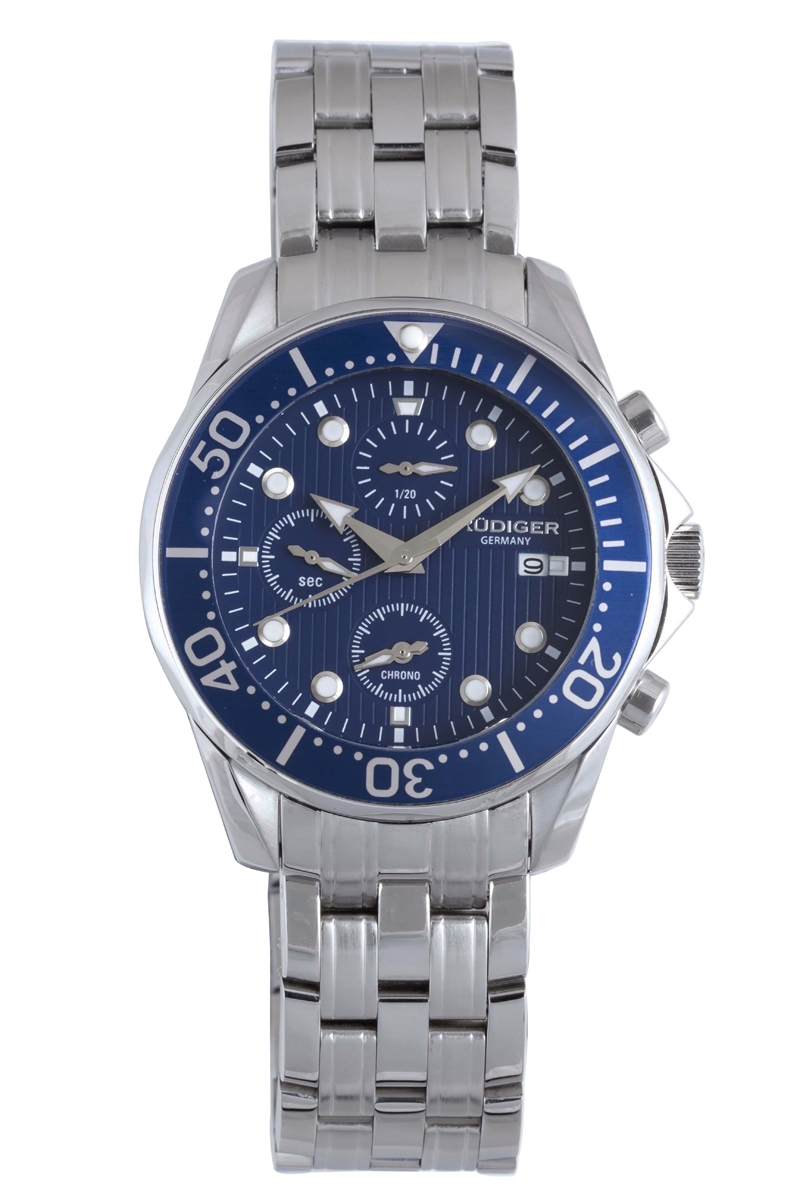 Rudiger : Mens Chemnitz Blue Watch - Silver Stainless Steel - One Size
