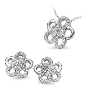 Orphelia WoMens 925 Sterling Silver Set: Chain-Pendant + Earrings – SET-5096 – One Size