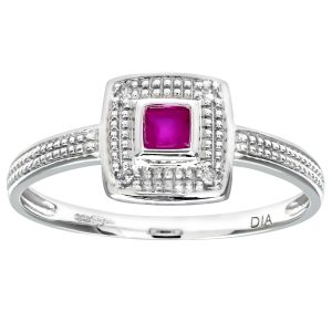 Diamant L’Eternel Womens Ladies 9ct White Gold Diamond and Ruby Cluster Ring – Size P