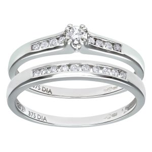 Diamant L’Eternel Womens 9ct White Gold Channel Set 0.25ct Princess Cut Diamond Bridal Set Ring – Size L