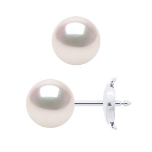 Ateliers Saint Germain Womens Earrings in White Gold 750 and Real Cultured Pearls Akoya Japanese Certified Round 7-8 mm – One Size