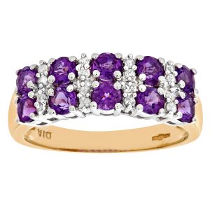 Diamant L’Eternel Womens 9ct Yellow Gold Ladies Diamond and Amethyst Ring – Size H