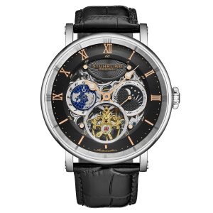 Stührling Mens Dual Time Automatic Majestic Skeleton – Black – One Size