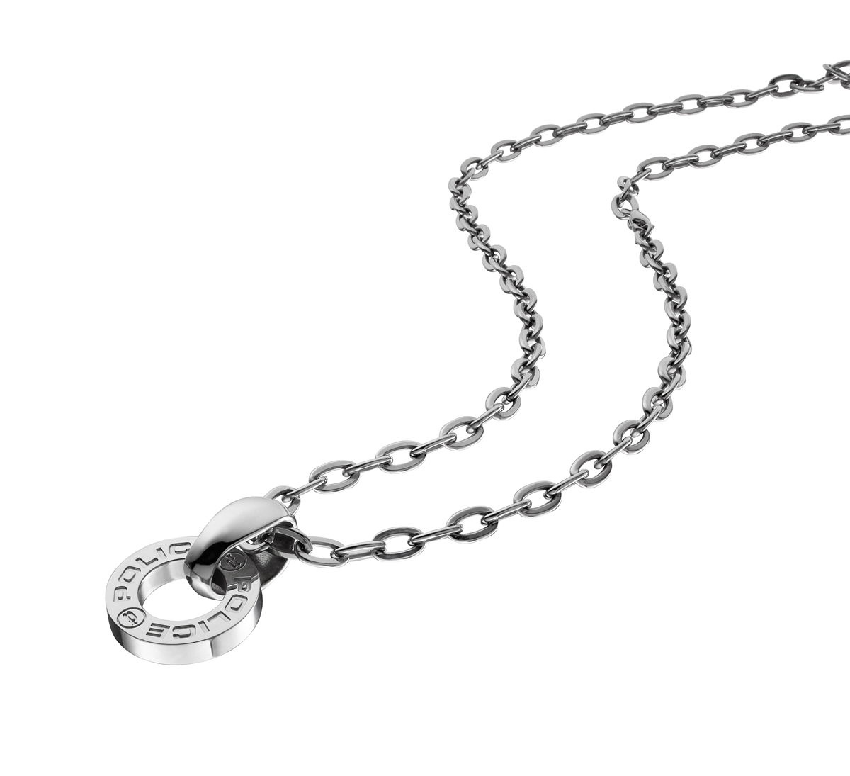 Police Mens : "Hallow" Pendant - Silver Leather - One Size