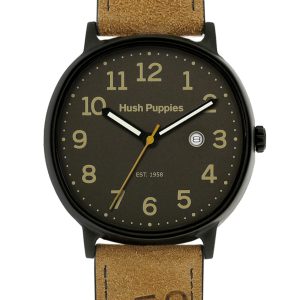 Hush Puppies : 1958 Mens Grey Watch – Beige Leather – One Size