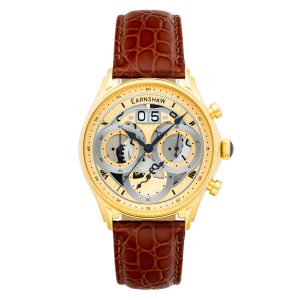 Thomas Earnshaw Nasmyth Grande Date Chronograph Mens Japanese Quartz 43mm Gold Watch with Genuine Leather Strap – One Size