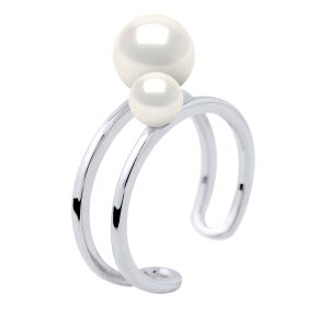 Diadema Womens – Ring DUO – 2 Real Freshwater Pearls – White Silver – Size N