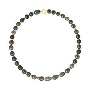 Diadema Womens – Necklace – Real Tahitian Pearls – Rainbow – Yellow Gold – Natural – One Size