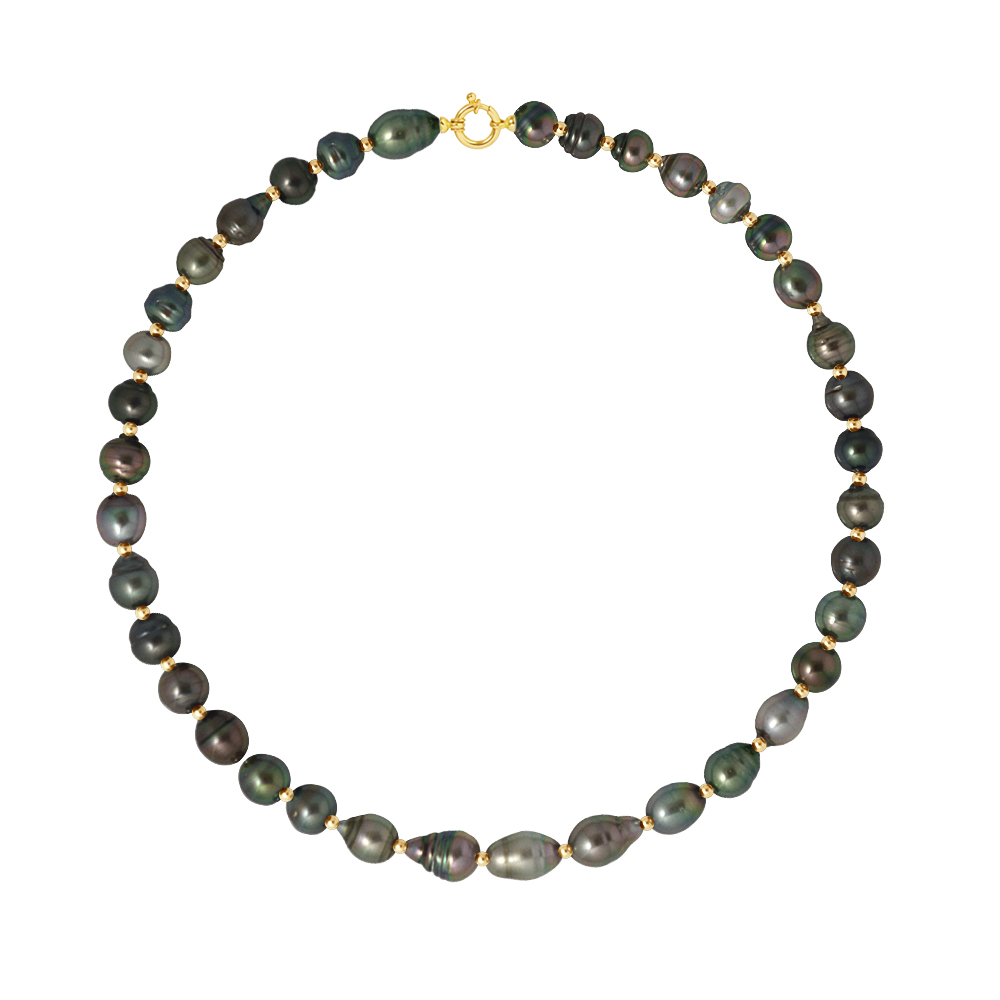 Diadema Womens - Necklace - Real Tahitian Pearls - Rainbow - Yellow Gold - Natural - One Size