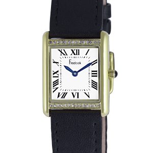 Freelook Womens : LADIES QZ WHITE DIAL ROMAN NUMERALS BLACK Watch Leather – One Size