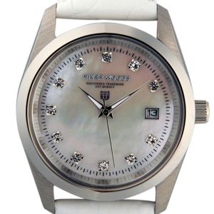 River Woods : Womens Mother Of Pearl Watch – White Leather – One Size