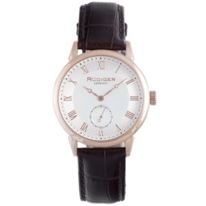 Rudiger : mens leipzig silver watch – Brown Leather – One Size