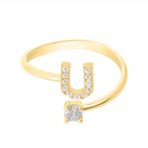 Latelita Womens Initial Ring Gold U – Yellow Sterling Silver – One Size