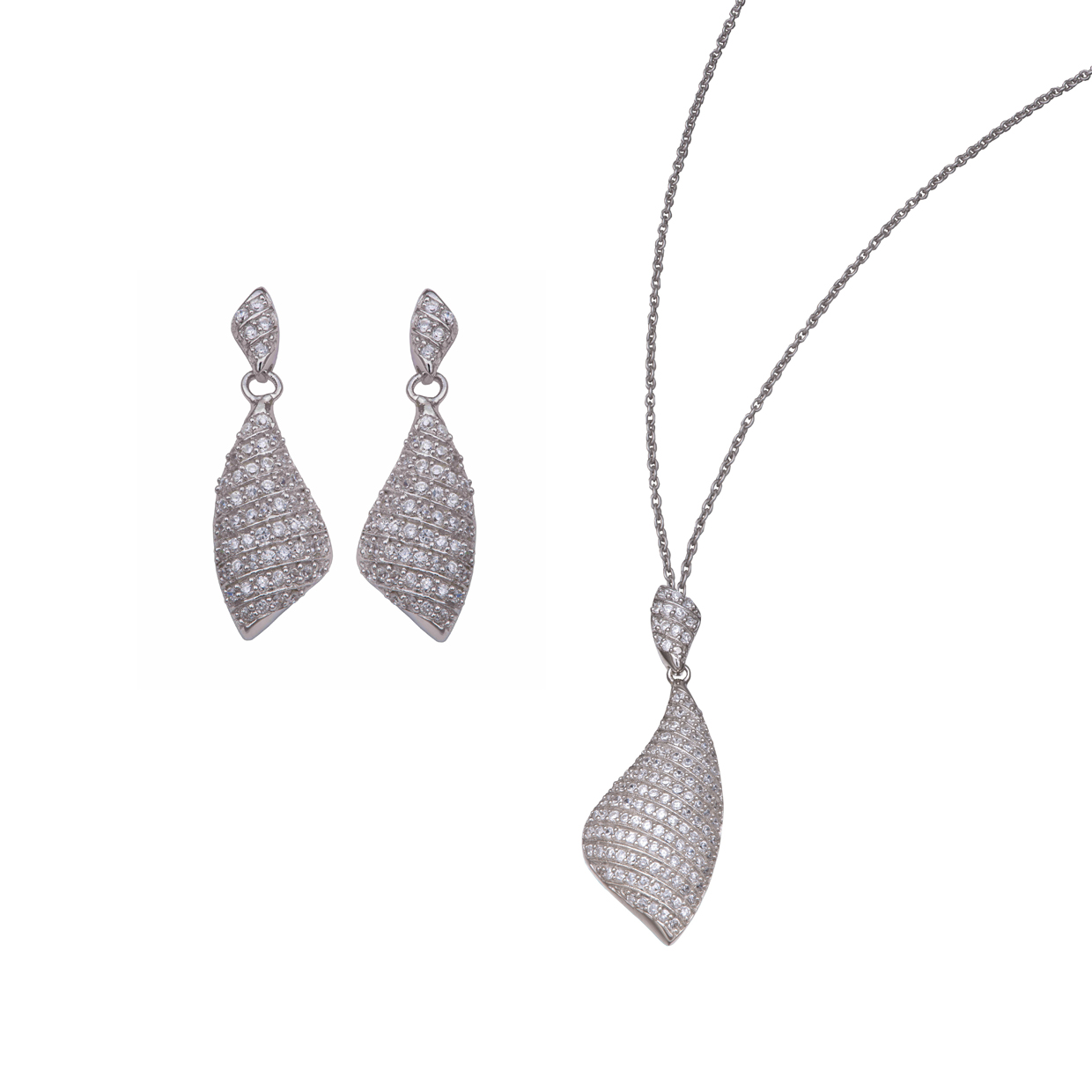 Orphelia WoMens 925 Sterling Silver Set: Chain-Pendant + Earrings - SET-5884 - One Size