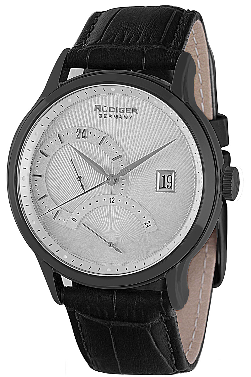 Rudiger : Aachen Mens Silver Watch.. - Black Leather - One Size