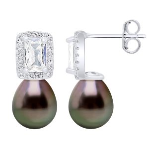Ateliers Saint Germain Womens Hanging Earrings Real Cultured Tahiti Pearls 8-9 mm – Black Silver – One Size