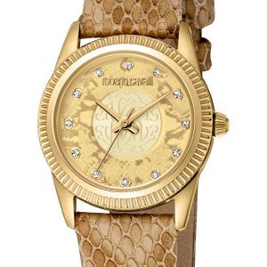 Roberto Cavalli Womens RC5L074L0025 Women Quartz Stainless Steel Champagne Leather 5 ATM 28 mm – Tan – One Size