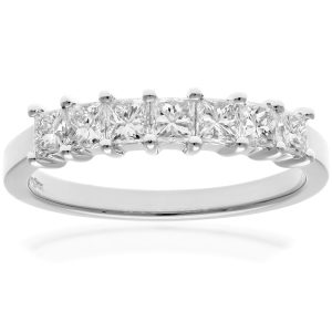Diamant L’Eternel Womens 18ct White Gold 3/4 Carat Certified J/I Princess Cut Diamond Eternity Ring – Size K