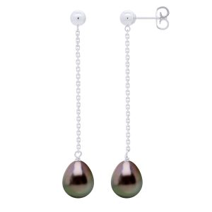 Ateliers Saint Germain Womens Hanging Earrings – Real Cultured Tahiti Pearls Pear 8-9 mm – Silver White Gold – One Size